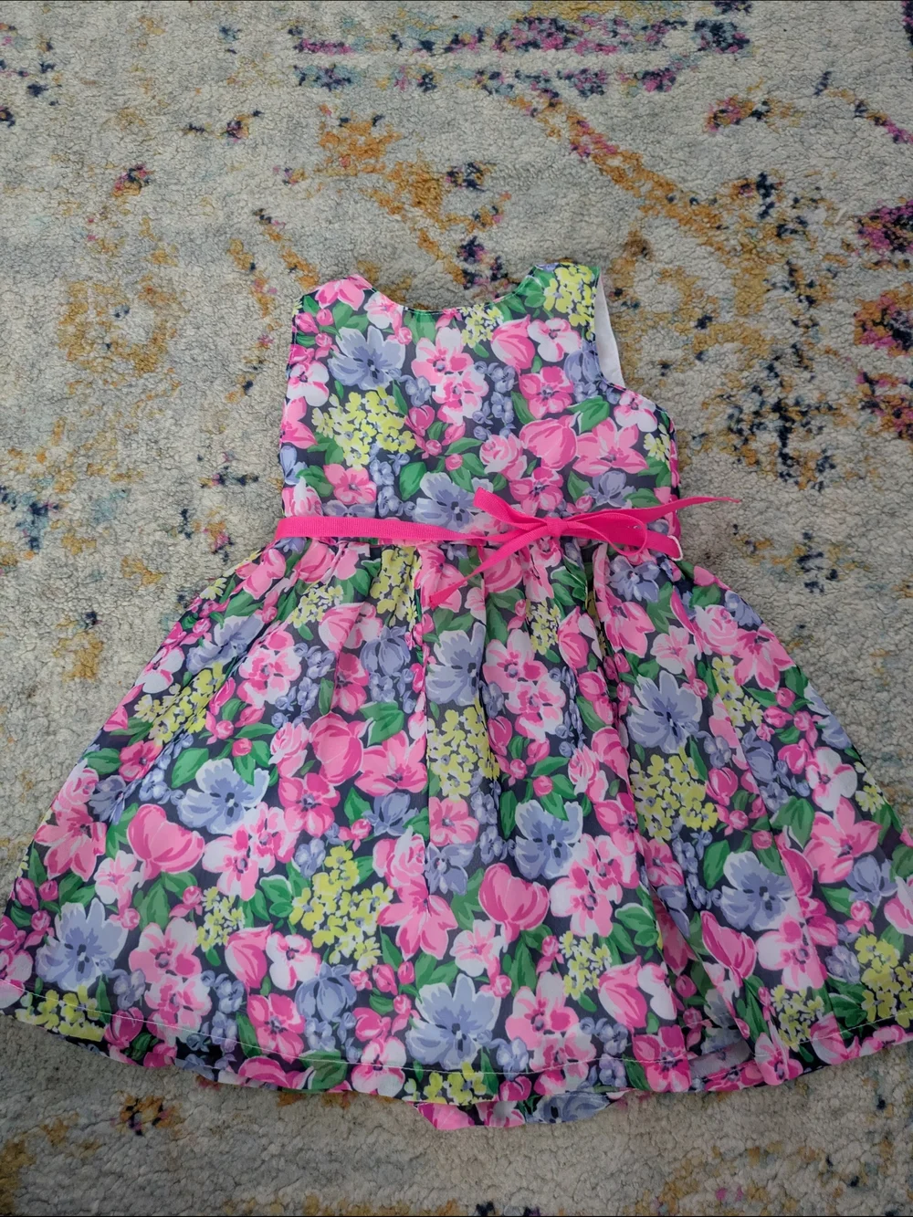 Carter's Pink, Purple & Green Floral Party Dress with Pink Sash